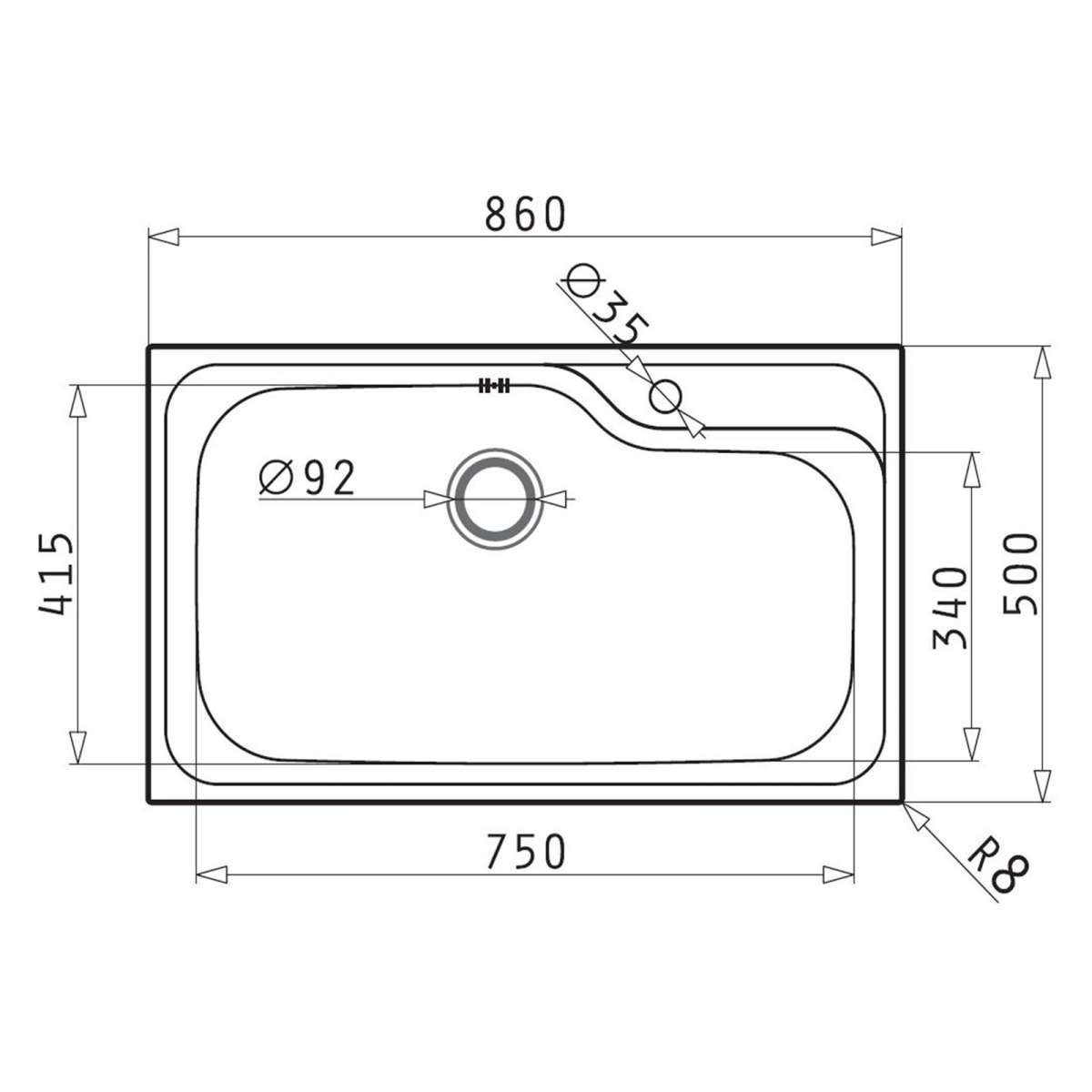 große Einbau Küchenspüle 86 cm 1 Becken mit Hahnloch | MM-ComSale
