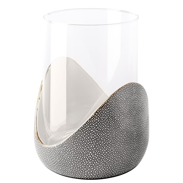 Fink keramisches Windlicht mit Glas 39x24 cm ovaler Stumpenkerzenhalter mit Keramik-Sockel - Art.-Nr. 128066