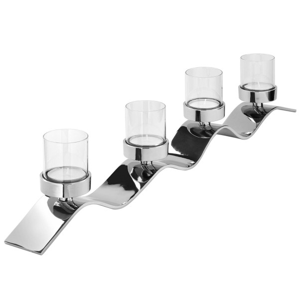 Fink wellenförmiger Teelichthalter 54 cm 4-flammig Aluminium Kerzenständer inkl. Gläser - Art.-Nr. 158081