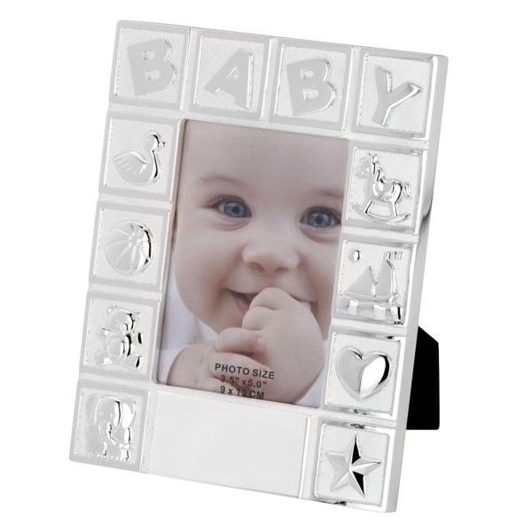Fotorahmen Baby 13,6x17,2 cm Fotomaß 9x13 cm versilberter Kinderrahmen mit Samtrückwand