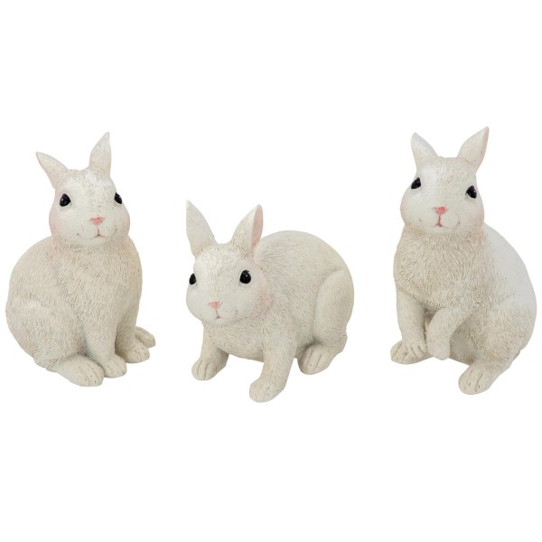 kleine helle Deko Osterhasen Figuren aus Kunststein 3-teilig - Art.-Nr. 6387-3