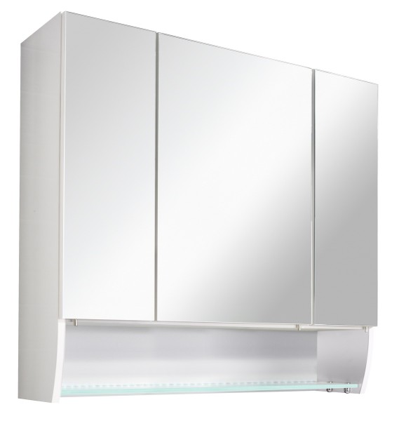 Fackelmann weißer 3-türiger LED Spiegelschrank 80 cm mit Glasablage
