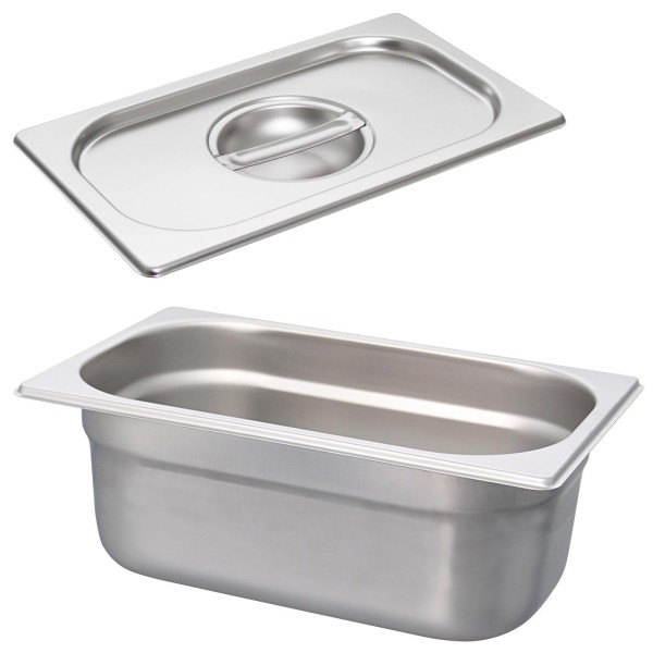 Schneider GN-Behälter 1/4 mit Deckel 10 cm tiefer Edelstahl Gastronorm Einsatz ohne Löffelmulde