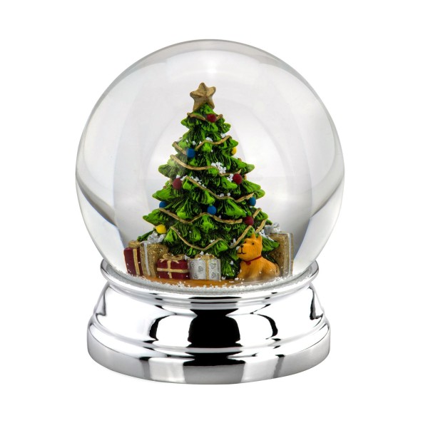 große versilberte Glas Schneekugel Ø 10 cm farbiger Weihnachtsbaum - Art.-Nr. 5333ver