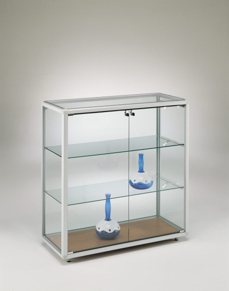 breite beleuchtete Standvitrine Glas Alu abschließbar - Art.-Nr. BT9942-mb-r-gr