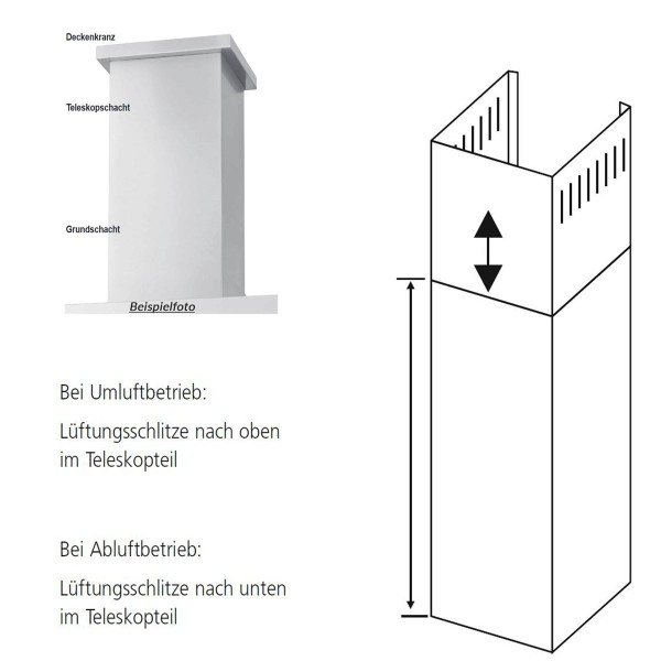 Oranier Schacht für Dunstabzugshauben Verlängerungsschacht Wandhaube Livas 100 cm LGS