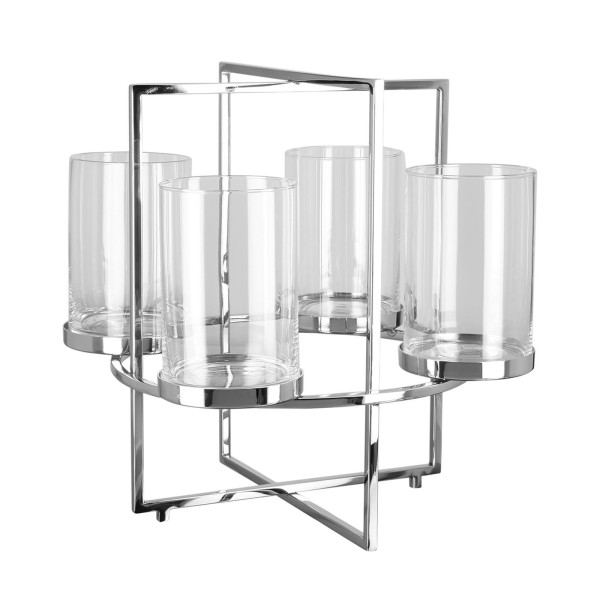 Fink Edelstahl Stumpenkerzenständer Ø 46 cm für 4 Kerzen Leuchter-Kranz mit Gläser - Art.-Nr. 145047