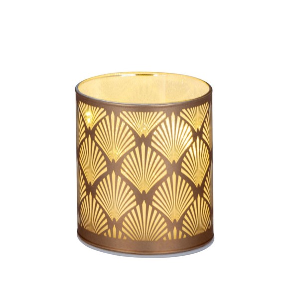 Kleines LED Tisch-Windlicht 8,5 x Ø 7,5 cm kupferfarbenes Deko Glaswindlicht & Stimmungslicht