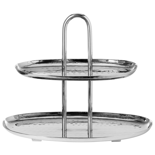 Fink zweistöckige ovale Etagere 21 cm aus gehämmerten Edelstahl für Obst oder Snacks - Art.-Nr. 155491