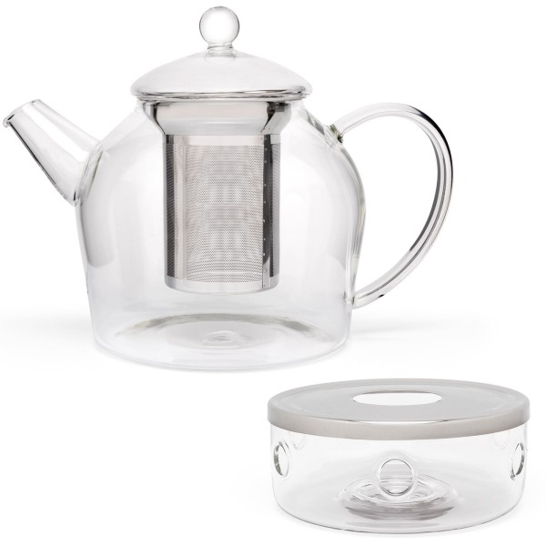 Bredemeijer große gläserne einwandige Teekanne 1.2 Liter & Teewärmer aus Glas