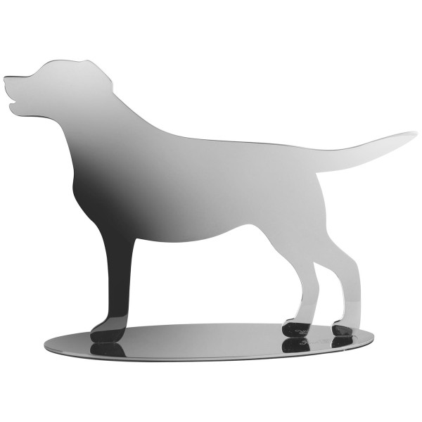 Fink stehender Deko Hund aus Edelstahl 7 x 21 x 15 cm silberner Labrador zum Aufstellen - Art.-Nr. 151211