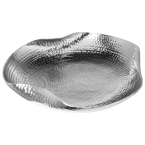 Fink flache ovale Schale 33x30 cm Aluminium gehämmert mit wellenförmigen Rand - Art.-Nr. 156135