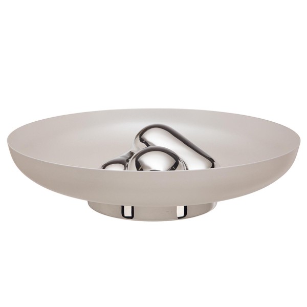 Fink Studio Deko Schale Ø 30 cm Alu-Edelstahl runde silber-cremeweiße Design-Snackschale - Art.-Nr. 156151