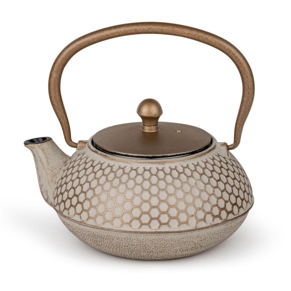 Bredemeijer kleine Asia Gusseisen Teekanne 0.7 Liter beige-goldfarbene Kanne mit Edelstahlfilter
