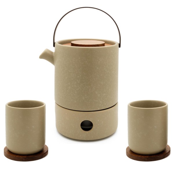 Bredemeijer Teekanne 1.2 Liter beige Set mit 2 Becher & Teewärmer aus Keramik