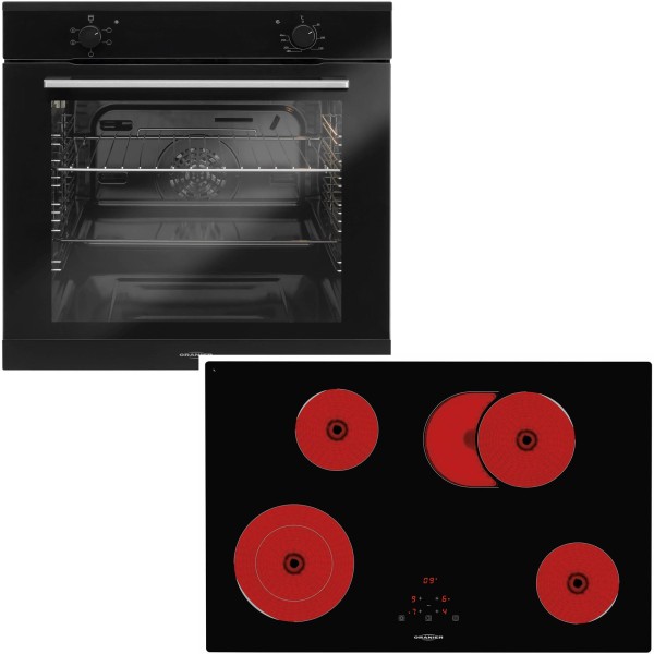 Oranier schwarzes Einbaubackofen Set & 80 cm breites Glaskeramikkochfeld KFTC 9983 TC