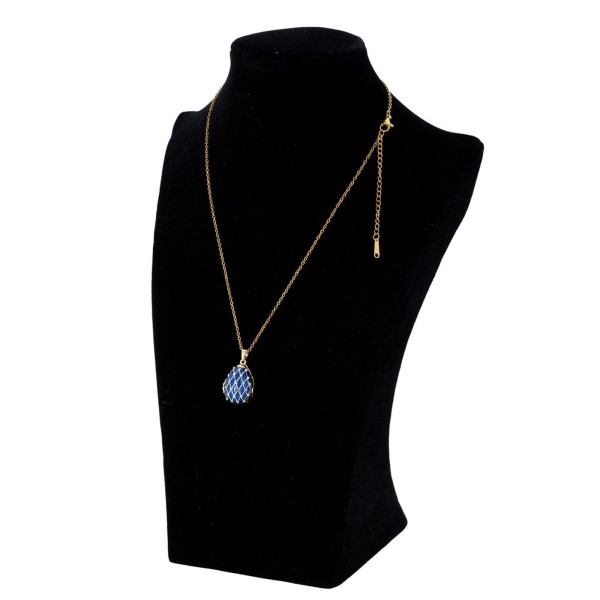 Halskette 45 cm vergoldete Kette mit Schutzengel in blauem Strass-Anhänger in Ei-Form
