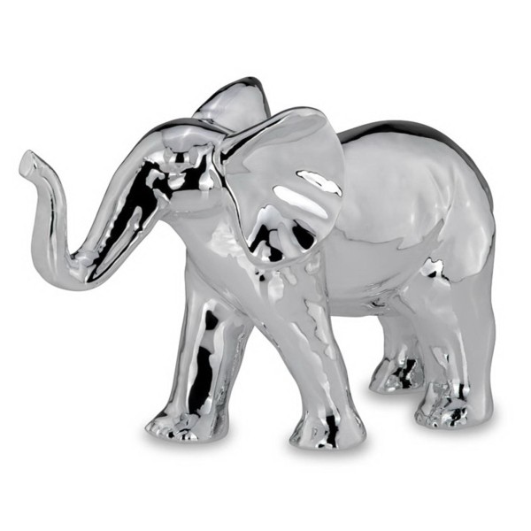 silberglänzender Porzellan Deko Elefant 21 cm - Art.-Nr. 6314