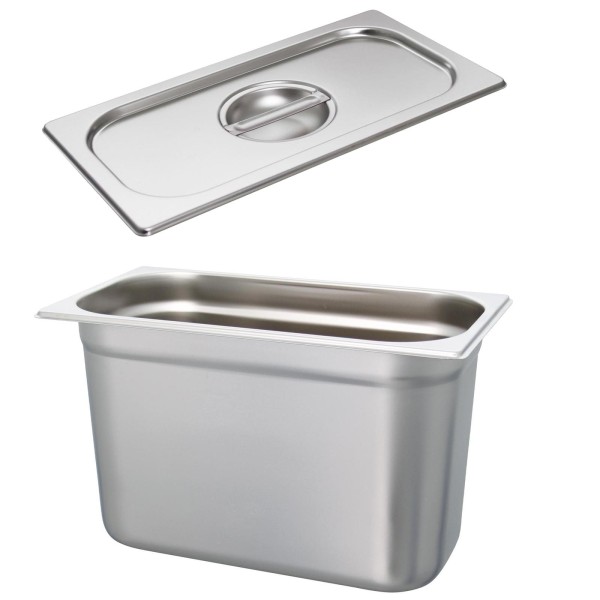 Schneider GN-Behälter 1/3 mit Deckel 20 cm tiefer Edelstahl Gastronorm Einsatz ohne Löffelmulde