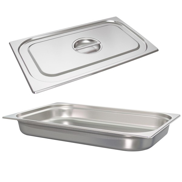 Schneider GN-Behälter 1/1 mit Deckel 6,5 cm tiefer Edelstahl Gastronorm Einsatz ohne Löffelmulde