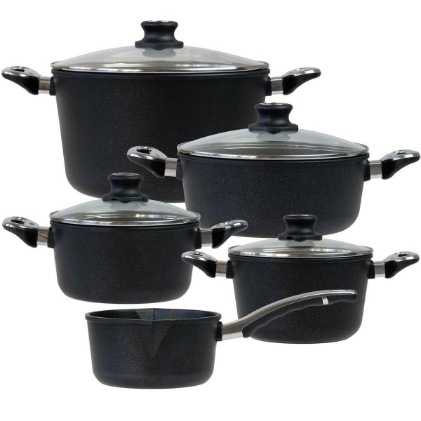 BAF Topfset 9-teilig beschichtet Bratentopf 20 cm + 24 cm Kochtopf 20 cm Gemüsetopf 28 cm & Stieltopf 18 cm