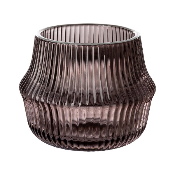 Fink kleiner Teelichthalter Ø 9 cm braun-grauer Glaskerzenhalter im Streifendesign - Art.-Nr. 116112