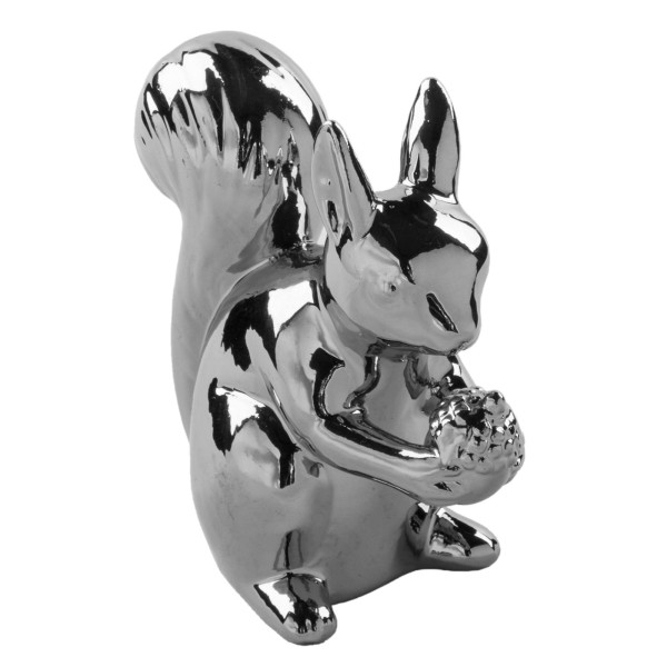 Fink Deko Eichhörnchen 12 cm aus Keramik silberne Dekofigur zum Aufstellen - Art.-Nr. 129027