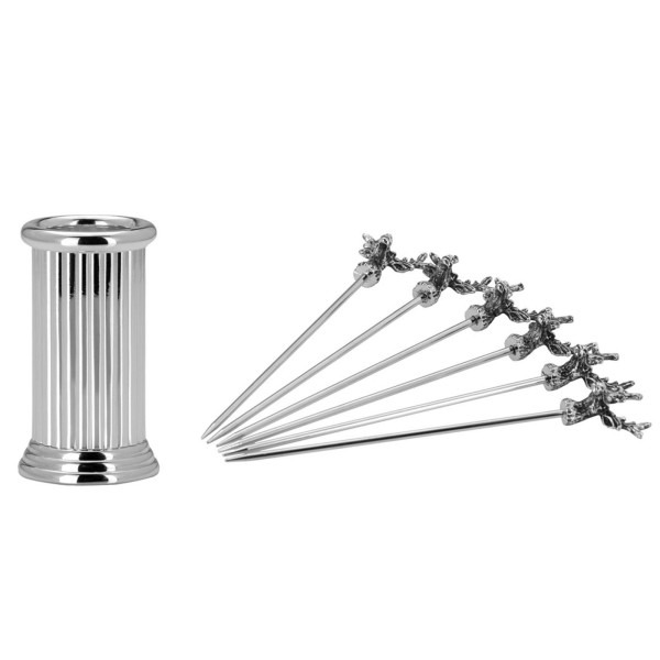 Käse-Spieße Set 7-tlg. versilberte Partyspieße Hirsche für Obst oder Oliven - im Behälter