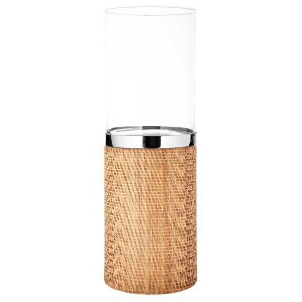 Fink großes Boden-Glas-Windlicht 58 cm Rattan Kerzenhalter für Stumpenkerzen - Art.-Nr. 146247
