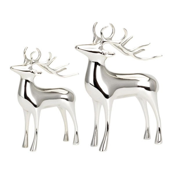 Kleines stehendes Deko Rentier Paar Metall versilbert 2-teiliges Wildfiguren Set