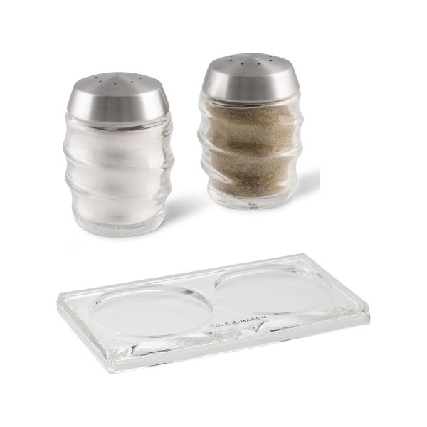 Cole & Mason 3-tlg. Mini Gewürz Set Salz- & Pfefferstreuer 7 cm aus Glas mit Acryl Tablett