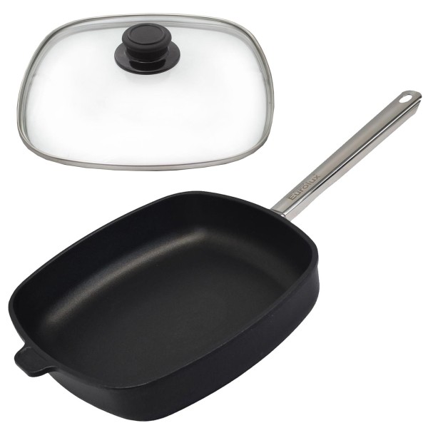 Eurolux Gastro Viereckpfanne 28x28 cm Induktion Aluguss beschichtet & Deckel mit Edelstahlrand