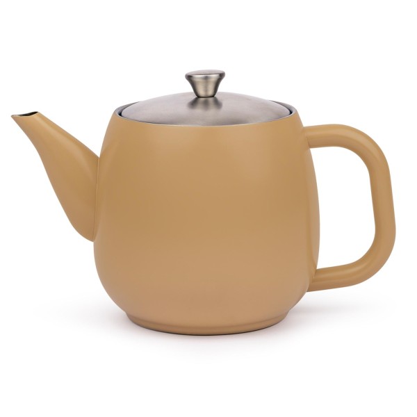 Bredemeijer kleine Edelstahl Teekanne 0.9 Liter hellbraun doppelwandige Kanne mit Filter