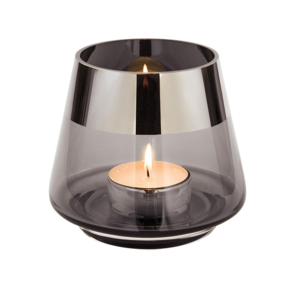 Fink graues Teelichthalter Ø 11 cm aus Glas kleines Windlicht mit silbernem Rand - Art.-Nr. 116069