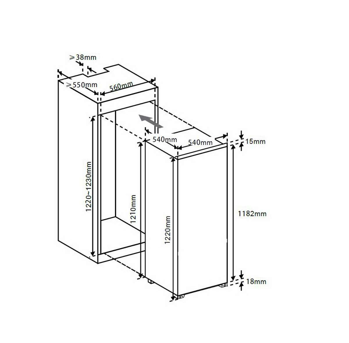 Oranier hoher weißer Einbau Kühlschrank Gefrierkombination 1.27 m EKG