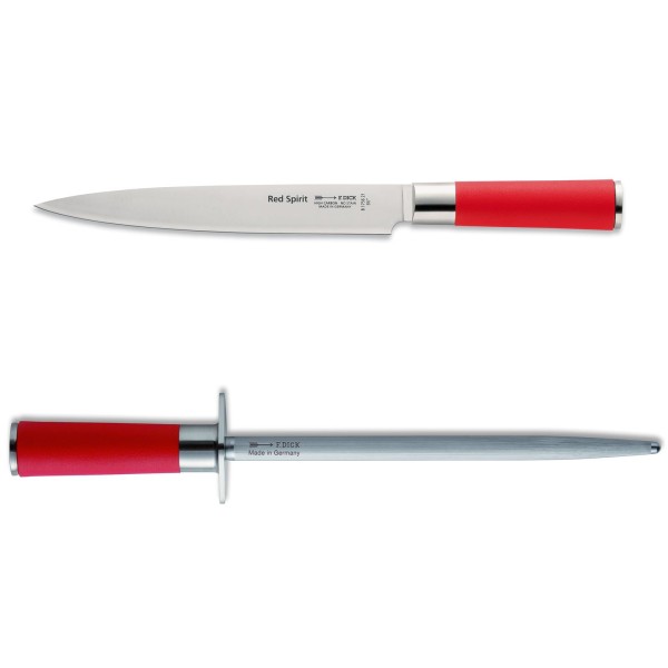 Dick Red Spirit langes Tranchiermesser 21 cm & runder Standardzug Wetzstahl 25 cm