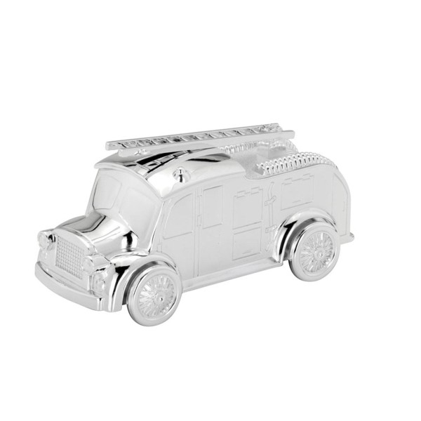 Spardose in Feuerwehr-Form versilberte Kinder Sparbüchse - Leiter beweglich