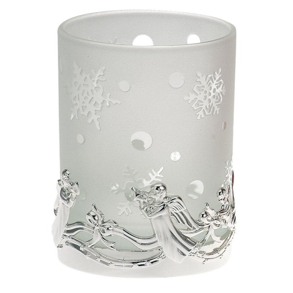 runder weißer Deko Glas Teelichthalter Engel 9.5 cm hoch - Art.-Nr. 5294ver