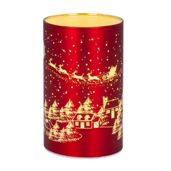 Großes LED Tisch-Windlicht 15 x Ø 9 cm rotes Deko Glaswindlicht & Stimmungslicht