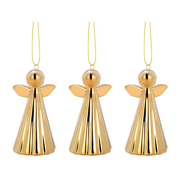 Deko Anhänger Set Engel 3 Stück goldfarbene Baumanhänger aus Keramik Weihnachtsengel