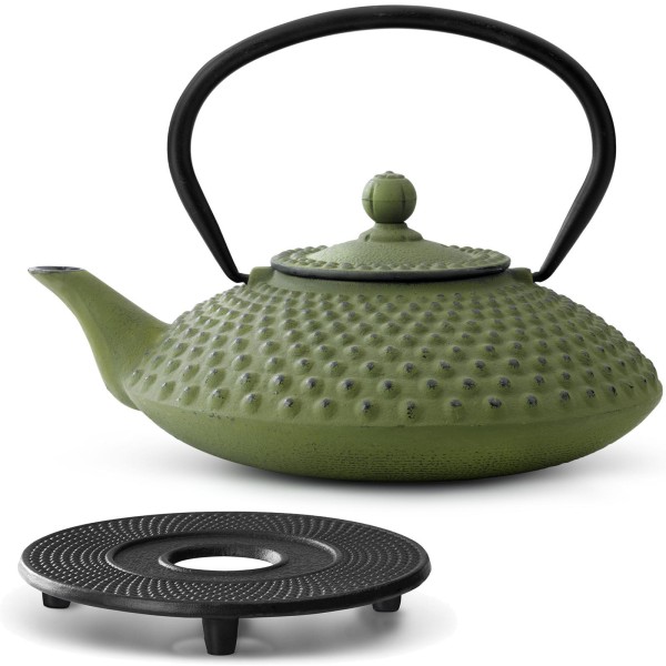 Bredemeijer Guss Teekanne 1250 ml grün Teekannen Set mit Gusseisen Untersetzer & Filter