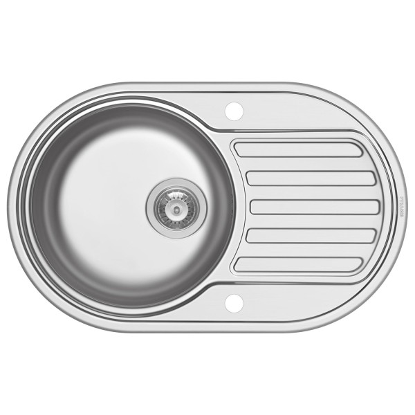 ovale Edelstahl Küchenspüle 76.5 cm 1 Becken mit Ablage
