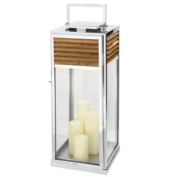 Fink Windlicht 80 cm aus Edelstahl & Teakholz braun Laterne für den Innen- & Außenbereich - Art.-Nr. 159504