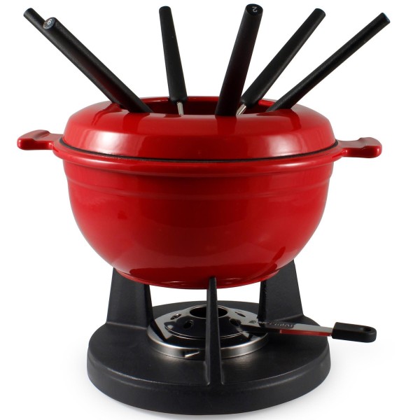 Swissmar rotes 9-teiliges Gusseisen Fondue-Set Induktion für 6 Personen