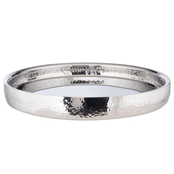 Fink großes Tablett Ø 30 cm Edelstahl gehämmert silbernes rundes Serviertablett - Art.-Nr. 154024