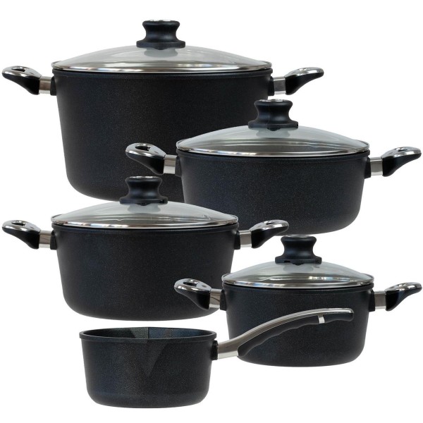 BAF Topfset 9-teilig beschichtet Bratentopf 20 cm + 24 cm Kochtopf 24 cm Gemüsetopf 28 cm & Stieltopf 18 cm
