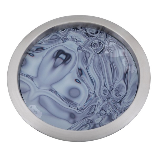 Fink Tablett mit Glaseinlage Ø 40.5 cm silber-blaues Deko Serviertablett gebürstet - Art.-Nr. 152023