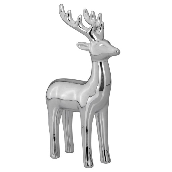 Deko Rentier 20 cm stehend aus Porzellan silberne Figur für Tisch- & Sideboard Dekoration