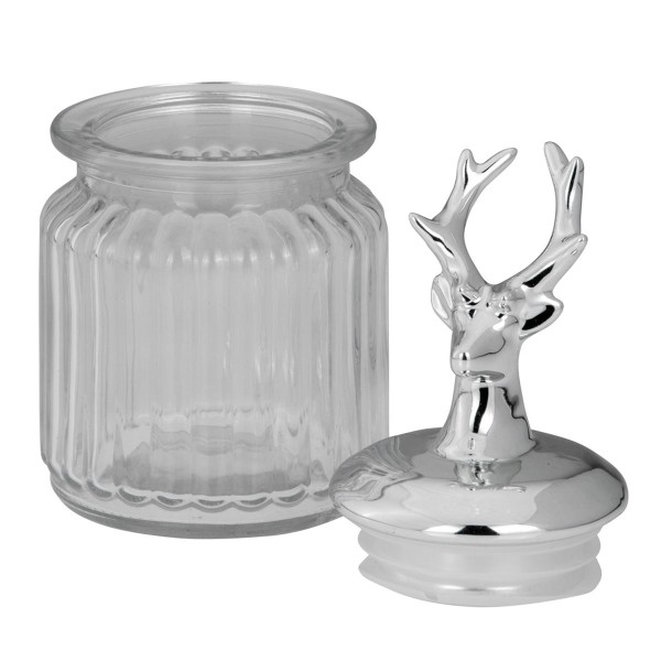 kleine runde Glasdose mit Porzellan Deckel Motiv Rentier Ø 7.8 cm | MM