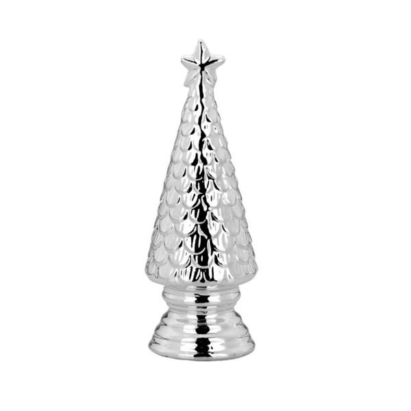 kleiner Deko Tannenbaum mit Stern 15 x 5.6 cm aus Porzellan silbern galvanisiert